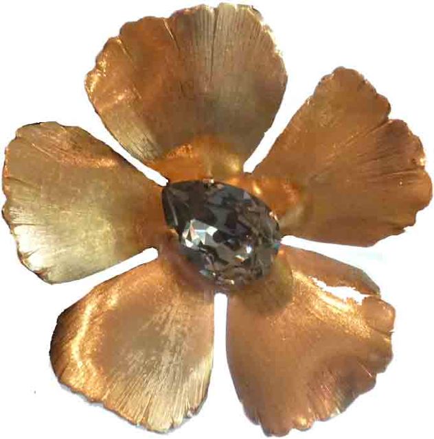 703 - Clip BO Fleur Laiton doré or fin  et Cristal Swarowski - € 64,00