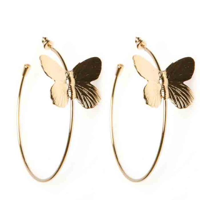 36- BO Grosses Créoles et petit Papillon Laiton doré or fin - € 45,00