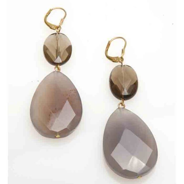 689 - BO Laiton doré or fin Gouttes d'Agate et de Quartz -€ 44,00