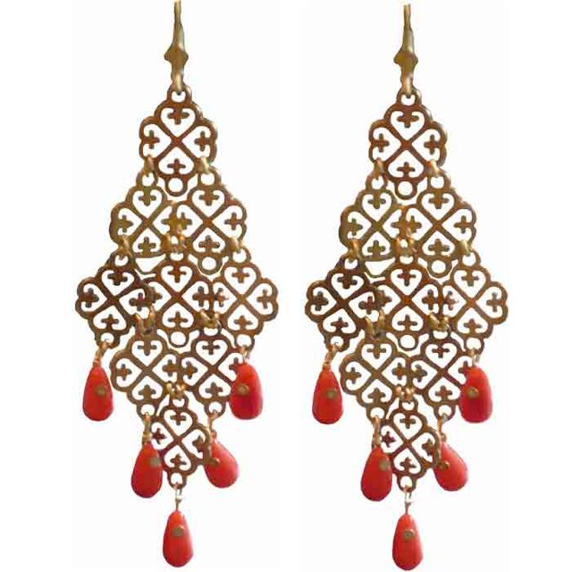 711 - BO Arabesque Visconti Laiton doré, Corail bamboo - € 35,00