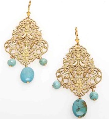 694- BO Filigranne ancien Visconti, Laiton doré, Turquoise recponstituée - € 55,00