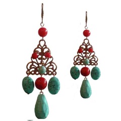 706 - BO Triangle Viconti Laiton doré, Corail et Aventurine - € 60,00